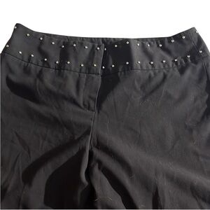 Sharagano size 12 black wide leg dress pants high rise silver studded waist